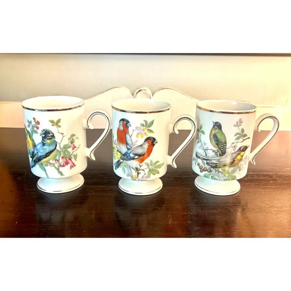 Set of 3 Royal Crown  Footed Bird Mugs | Vintage Cottagecore Cups - Picture 2 of 7